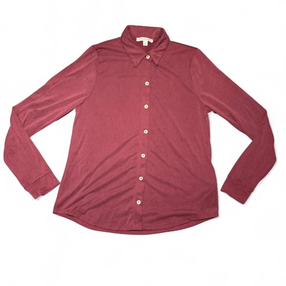 Green Envelope Los Angeles Women’s Blouse Size Small Burgundy Long Sleeve Button